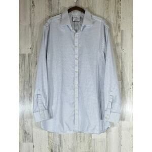 Charles Tyrwhitt Dress Shirt 17/35 Extra Slim Fit Blue Window Pane Plaid‎ READ
